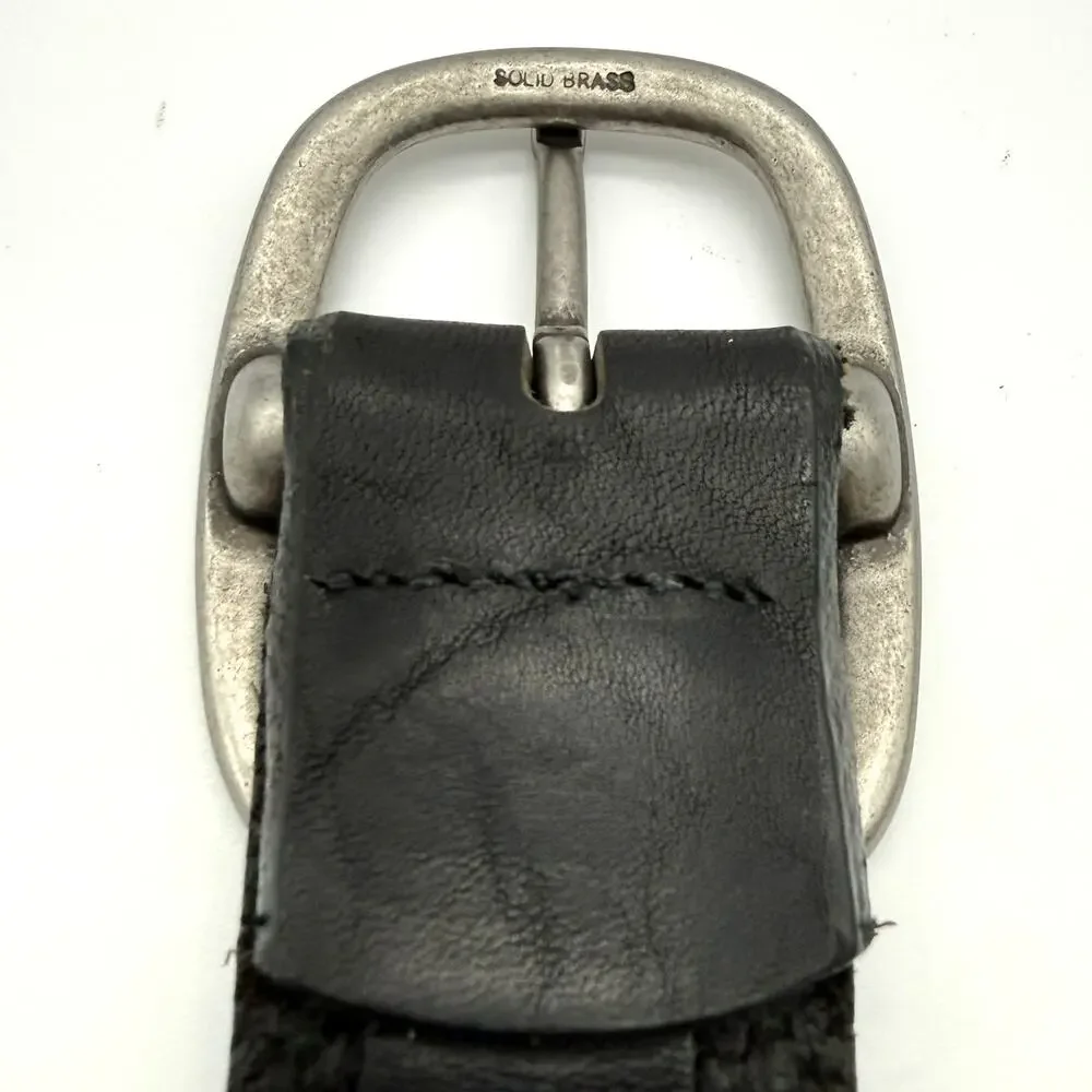 Duluth Trading Co Leather Belt Black Solid Brass Buckle Made in USA Workwear